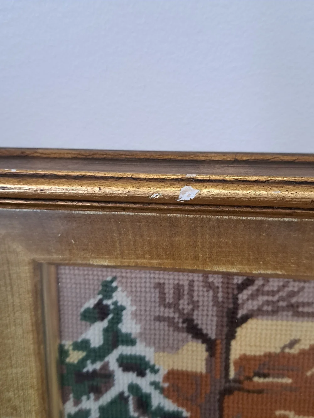 Vintage Needlepoint Framed Artwork Deer Cabins Nature Scene Woodland Classic - Picture 3 of 16